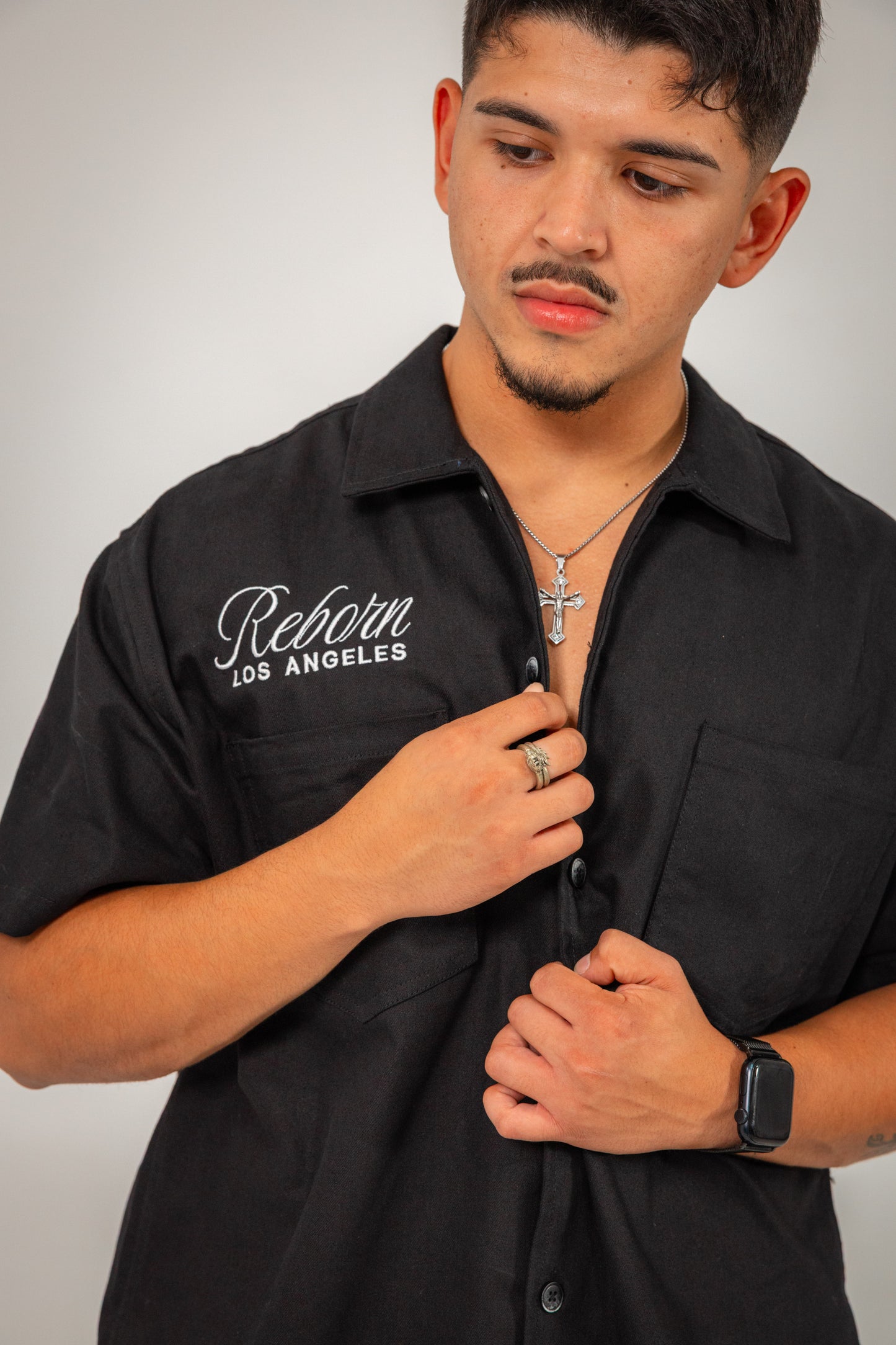Heavily Protected by God Button Up  -Black